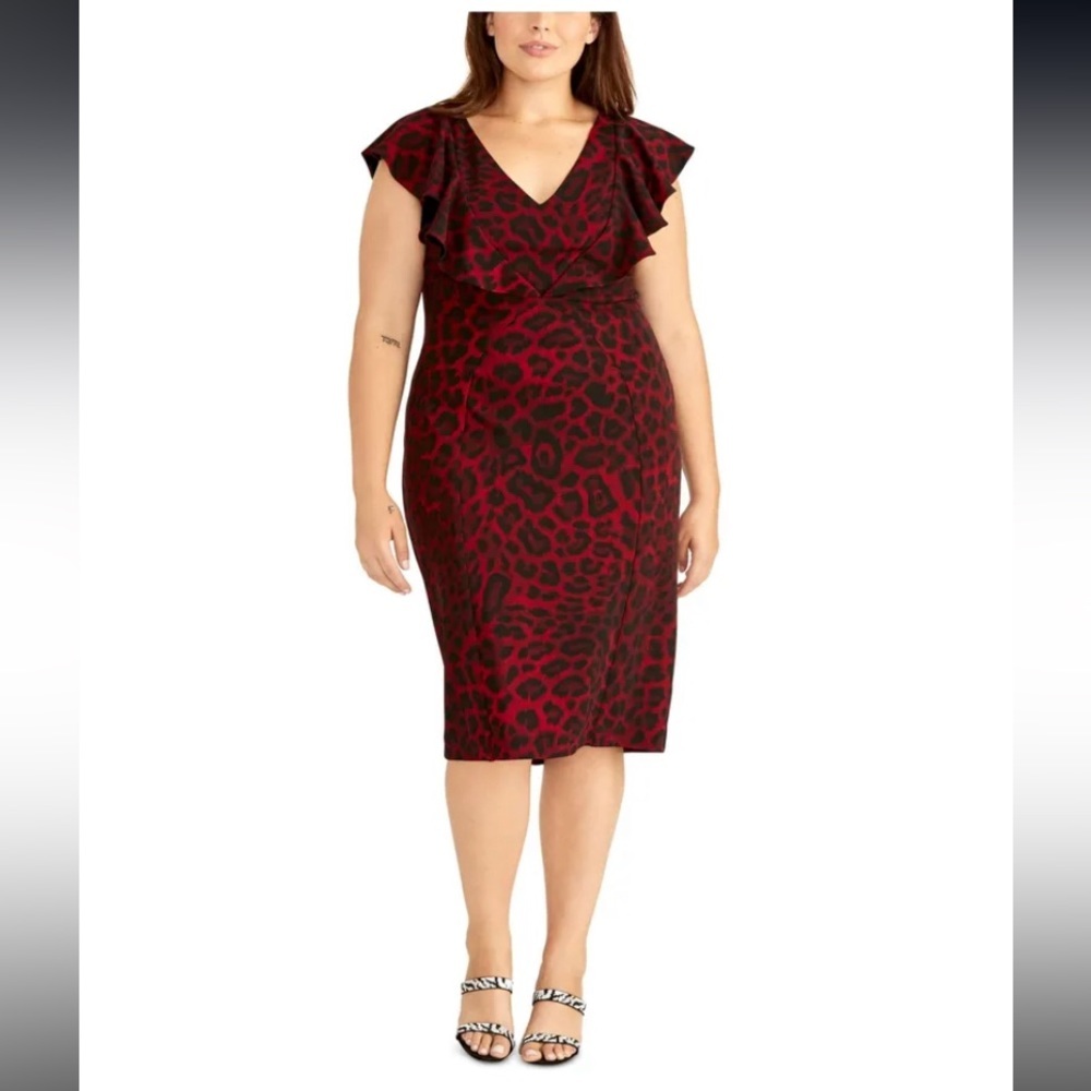 Women’s Dress Plus Size 16W RACHEL RACHEL ROY Red Short Sleeve Animal Print NEW - Picture 1 of 6